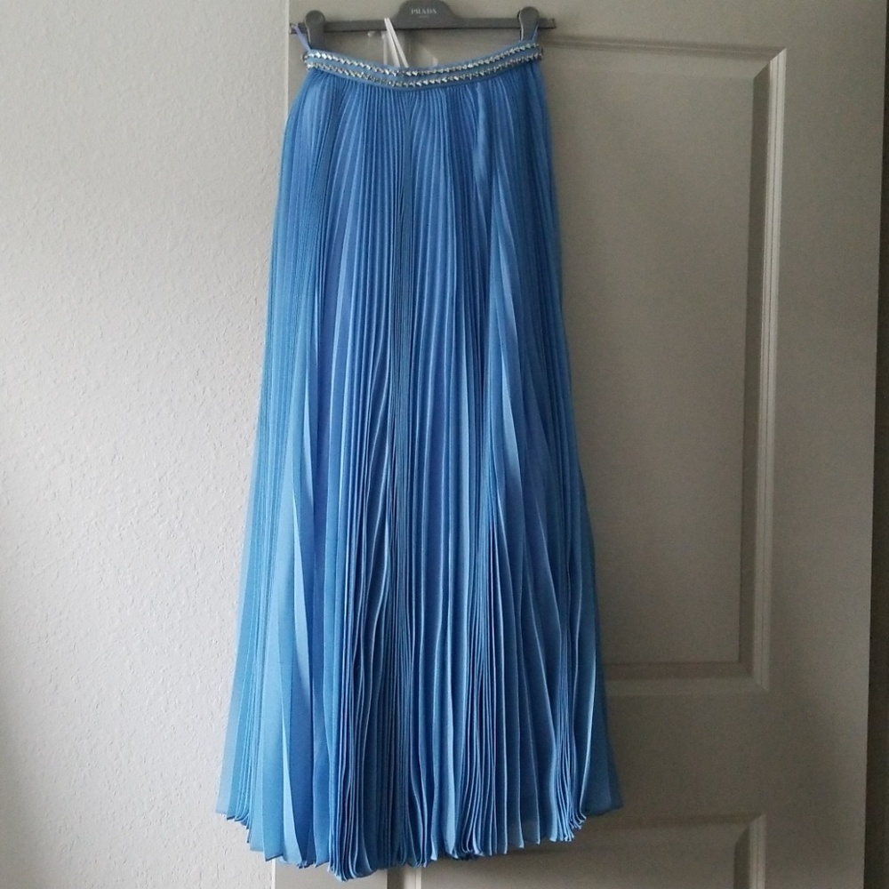 Prada Pleated Maxi Skirt Jewel Crystal Waist